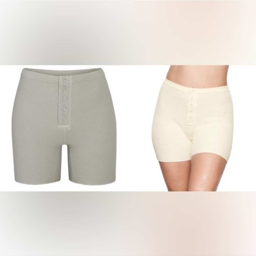 Skims Fleece Lined Waffle Knit Shorts XXL Talc
